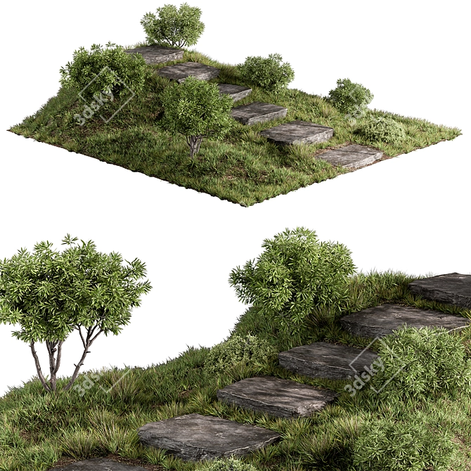 Rock Stairs Garden Landscape Element 3D model image 2