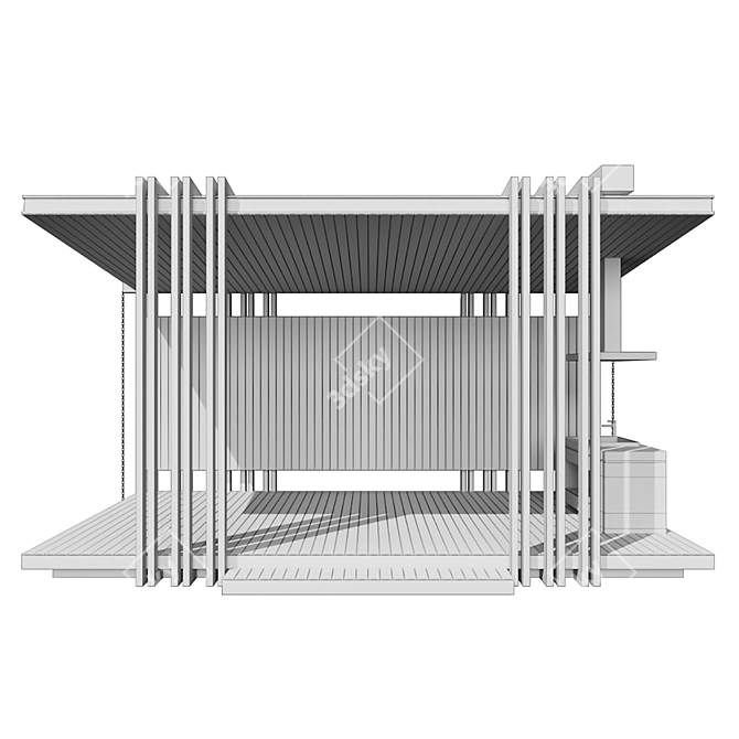 Modern Metal and Wood Gazebo 3D model image 6