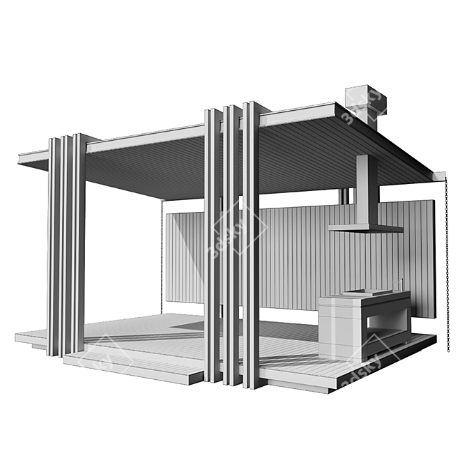 Modern Metal and Wood Gazebo 3D model image 7