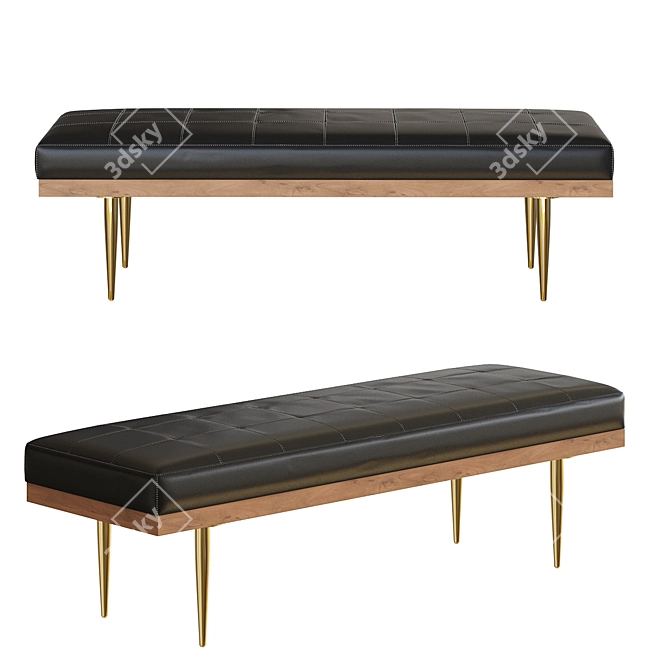 American Walnut Leather Bench Solid 3D model image 1