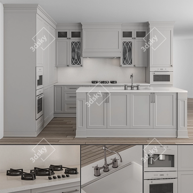 White NeoClassic 79 Kitchen Set 3D model image 1