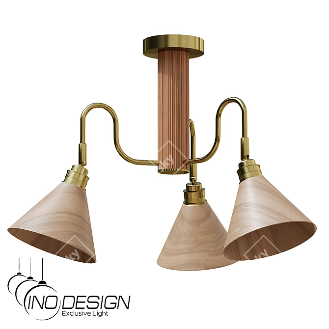 Modern Brass Wood Pendant Light 3D model image 1