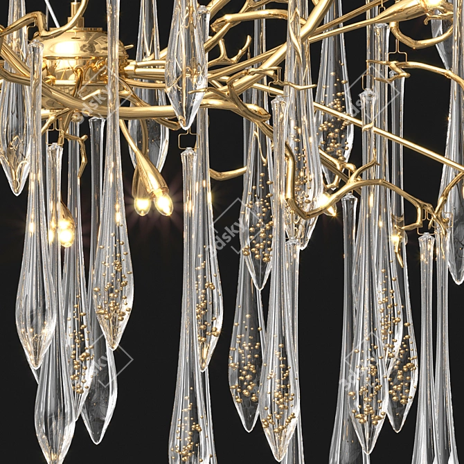 Gilded Teardrop Branch Chandelier 3D model image 2