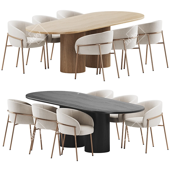 Modern Dining Set V-Ray Render 3D model image 2