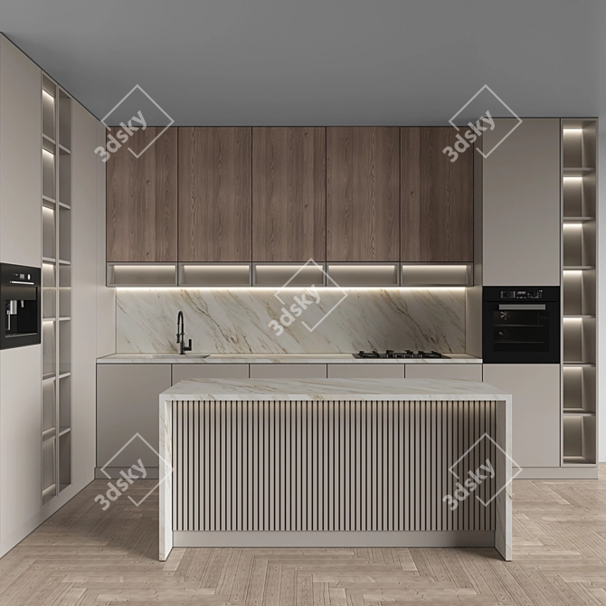 Modern Corner Kitchen Set With Appliances 3D model image 1