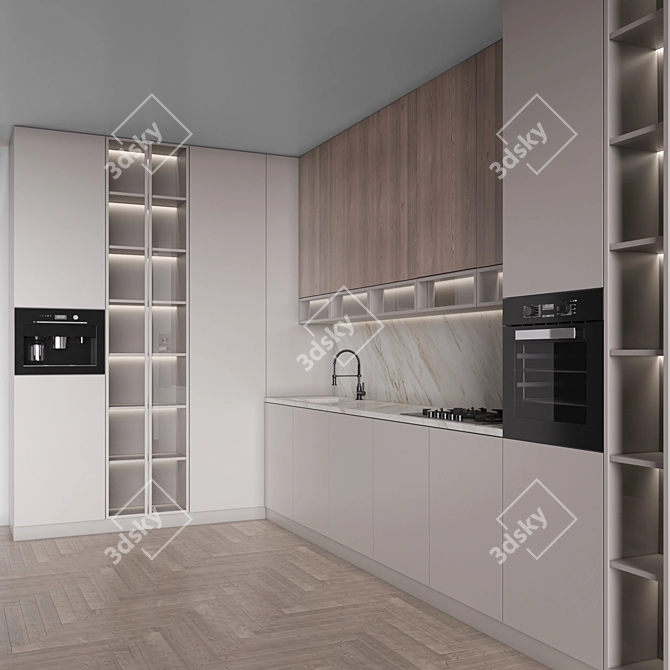 Modern Corner Kitchen Set With Appliances 3D model image 3