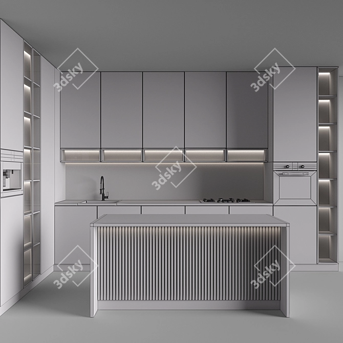 Modern Corner Kitchen Set With Appliances 3D model image 5