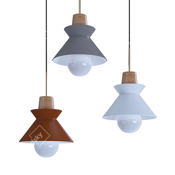 Scandi Metal-Wood Pendant Lamp 3D model image 2