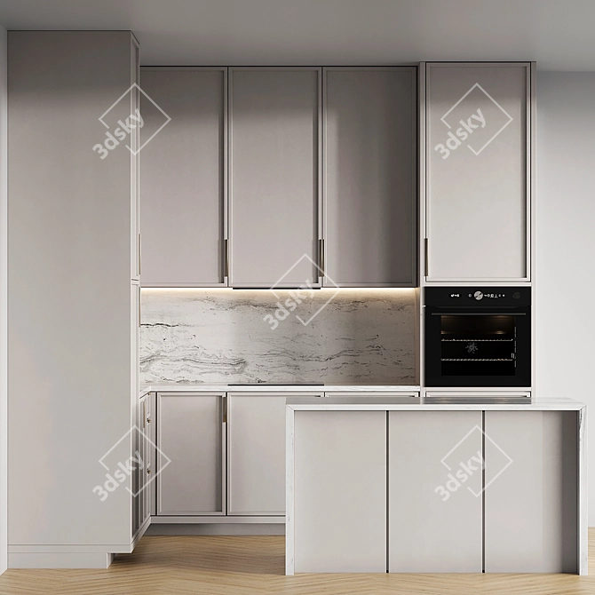 Sleek Island Kitchen Cabinet Set 3D model image 1