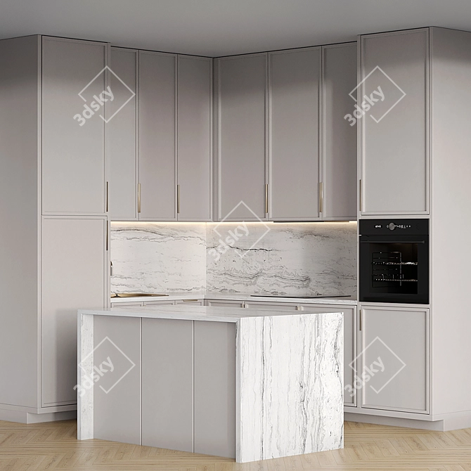 Sleek Island Kitchen Cabinet Set 3D model image 2