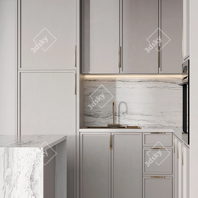 Sleek Island Kitchen Cabinet Set 3D model image 3