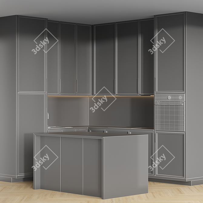 Sleek Island Kitchen Cabinet Set 3D model image 6