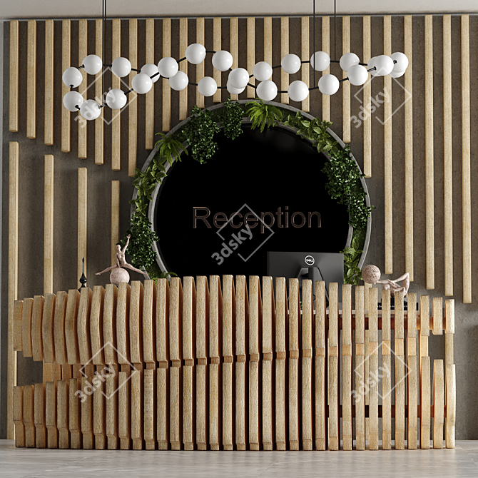 Modern Reception Desk Set with Plants & Sculptures 3D model image 5