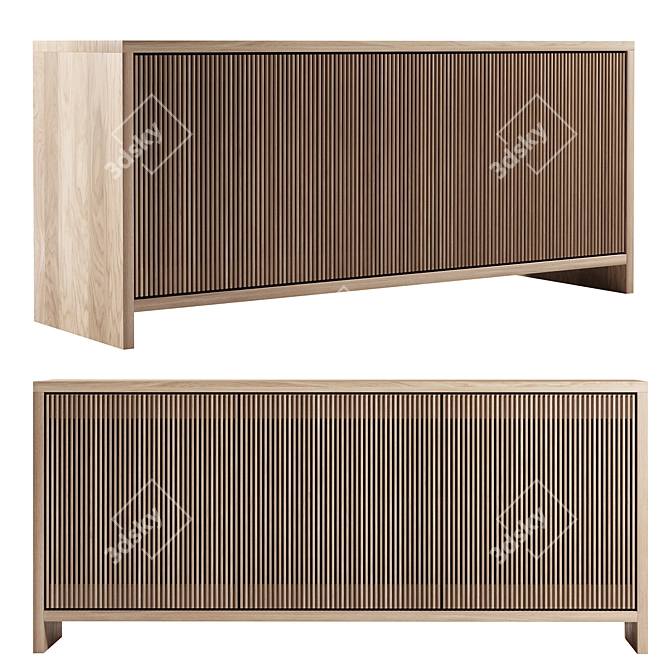 Oak Slatted Credenza 3D Model 3D model image 1