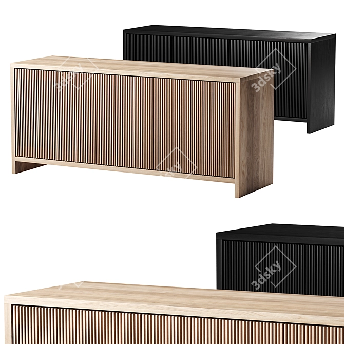 Oak Slatted Credenza 3D Model 3D model image 2