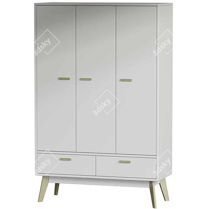 Nordic-3 Light Wardrobe Cabinet 3D model image 3