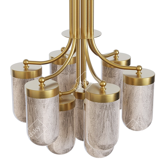 Brass Chandelier Hand-Blown Glass 3D model image 2