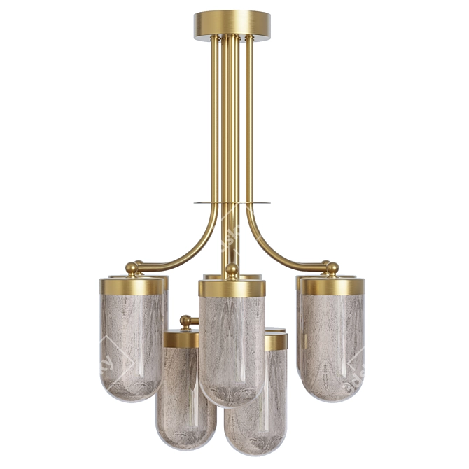 Brass Chandelier Hand-Blown Glass 3D model image 3