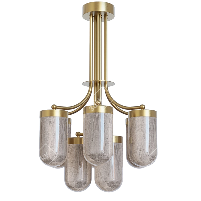 Brass Chandelier Hand-Blown Glass 3D model image 4