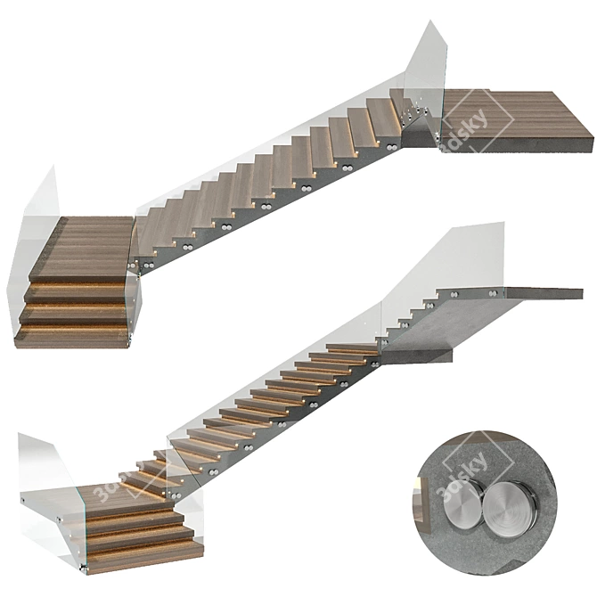 Contemporary 3D Stair Model (FBX) 3D model image 1