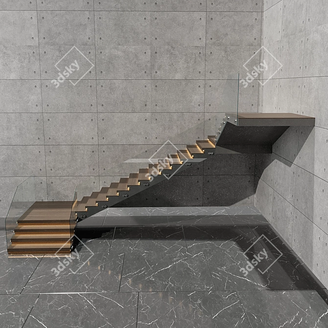 Contemporary 3D Stair Model (FBX) 3D model image 7