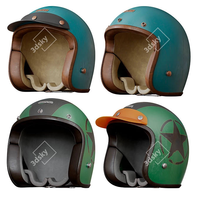 Retro Biker Helmet 3D model image 1