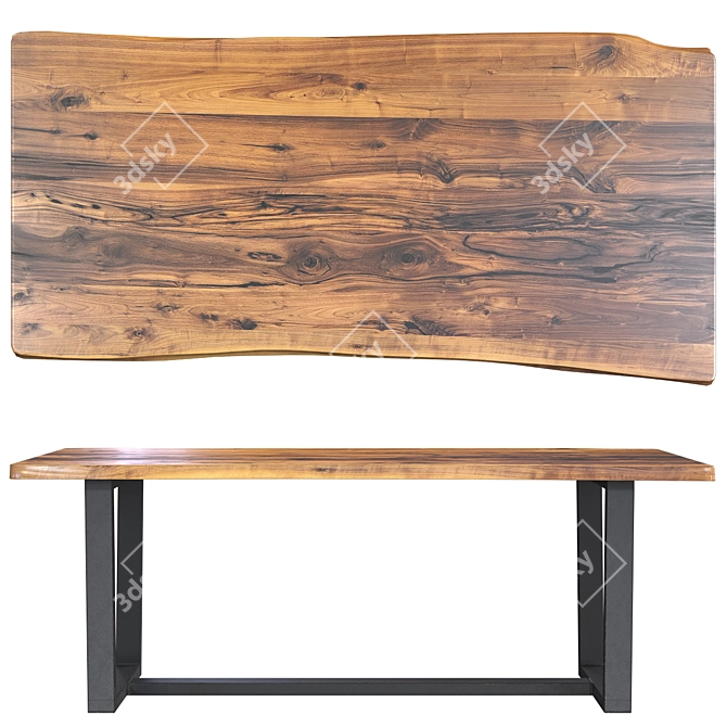 Slab Wood Table, High-Resolution Texture 3D model image 1