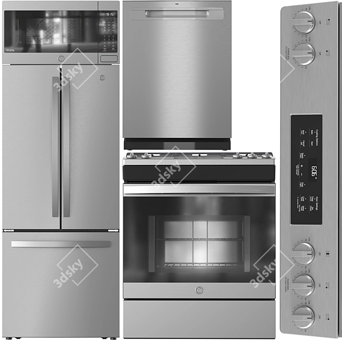 Modern GE Appliance Set 3D model image 1