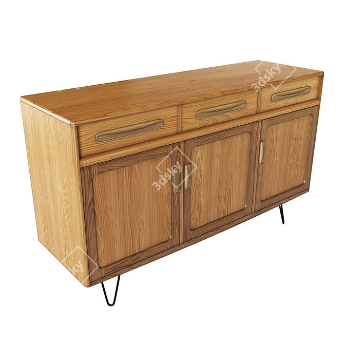 1970s Teak Hairpin Sideboard Retro 3D model image 3