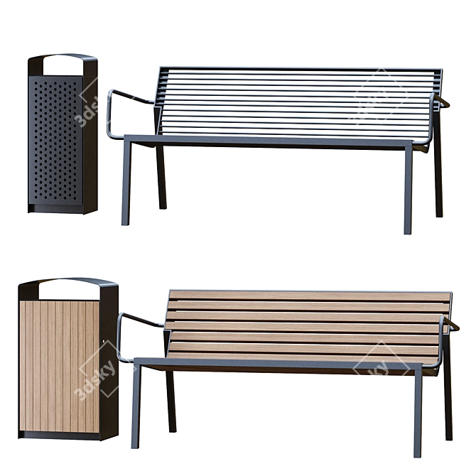 Outdoor Park Furniture Set by mmcité 3D model image 3