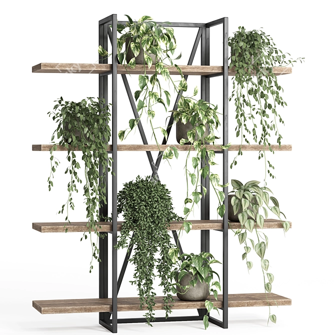 Elegant Metal Wood Indoor Plant Stand 3D model image 1