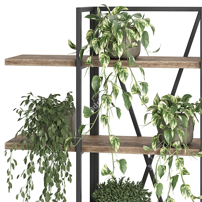 Elegant Metal Wood Indoor Plant Stand 3D model image 2