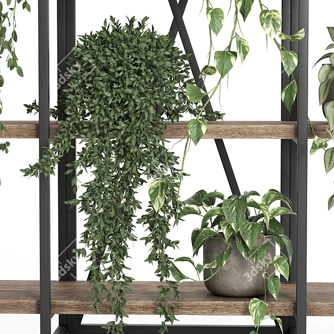 Elegant Metal Wood Indoor Plant Stand 3D model image 3