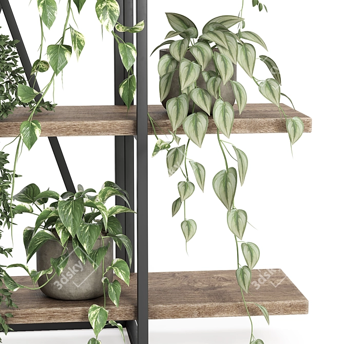 Elegant Metal Wood Indoor Plant Stand 3D model image 4