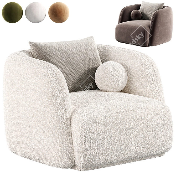 Troy Ivory White Boucle Armchair 3D model image 1