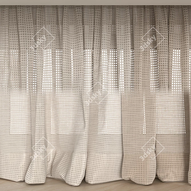 Cotton Semi-Sheer Curtain Pair 3D model image 2