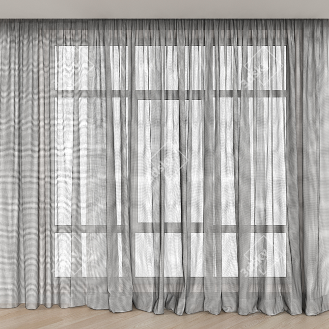 Cotton Semi-Sheer Curtain Pair 3D model image 3