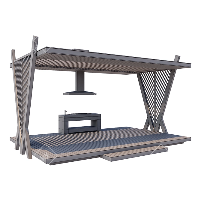 Modern Metal and Wood Gazebo 3D model image 4