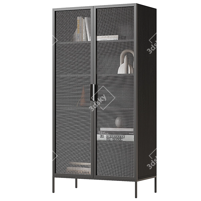 Modern Trace Black Wire Bookcase 3D model image 2