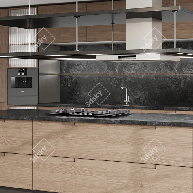 Modern Linear Shape Kitchen Island 3D model image 3