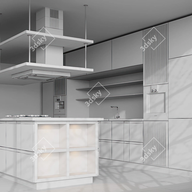 Modern Linear Shape Kitchen Island 3D model image 7