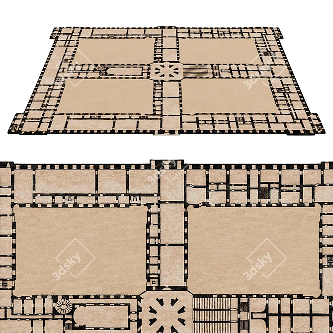 Regal Silk Wool Hand-Knotted Rug 3D model image 1