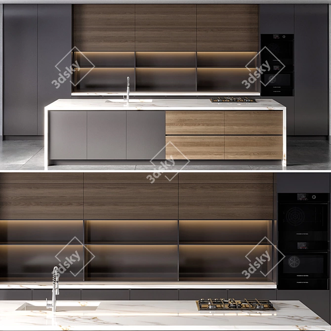  Minimalist Kitchen Set with Appliances 3D model image 2