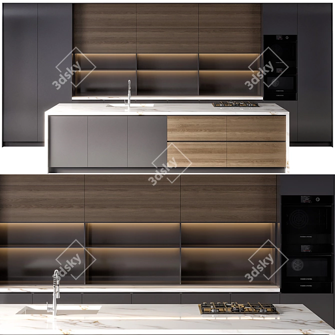  Minimalist Kitchen Set with Appliances 3D model image 6