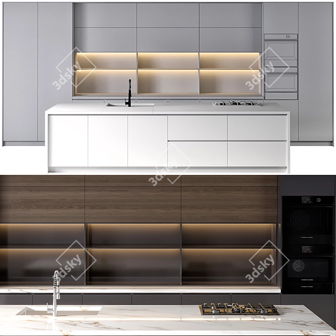  Minimalist Kitchen Set with Appliances 3D model image 7