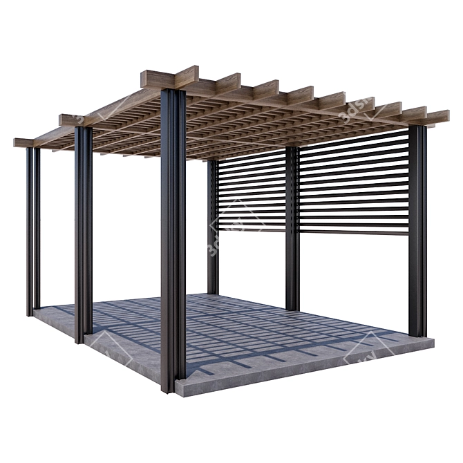 Modern Metal and Wood Gazebo 3D model image 1