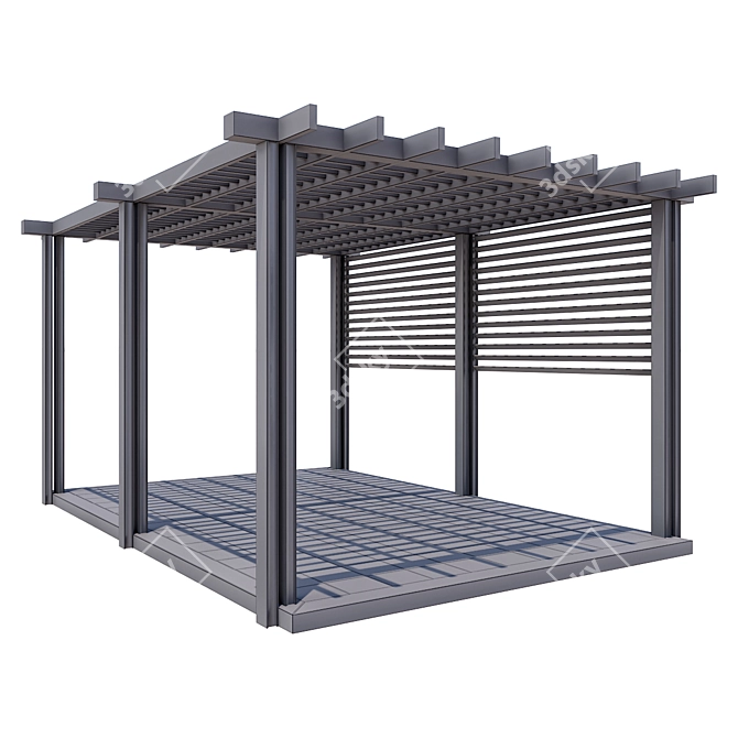 Modern Metal and Wood Gazebo 3D model image 6