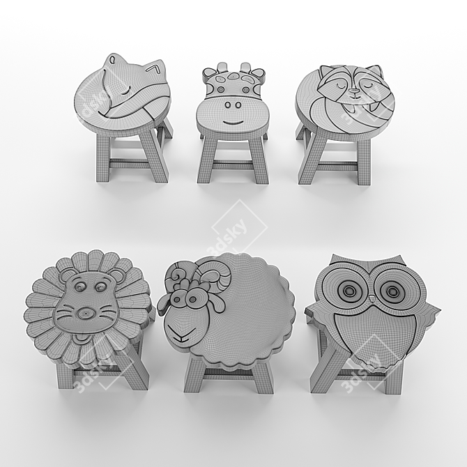 Animalscape Wooden Stool 2017 3D model image 3