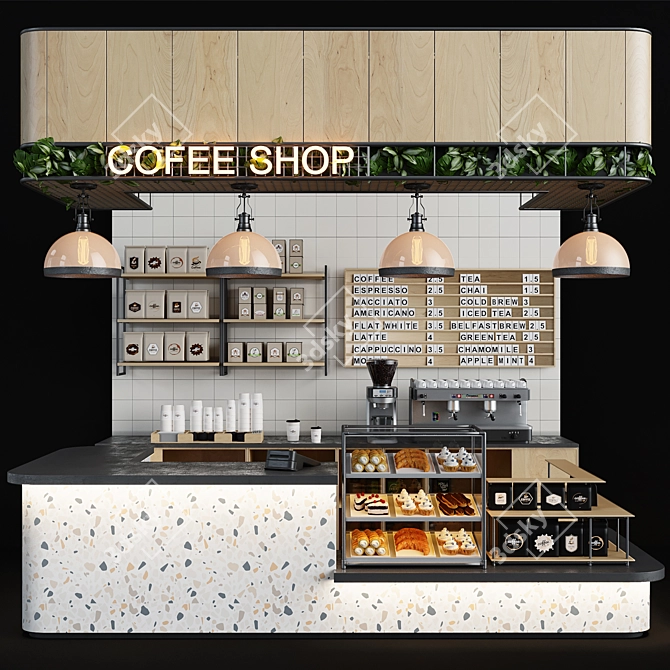 Cafe Display Counter with Shelves 3D model image 1