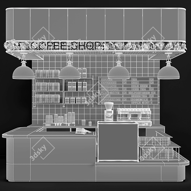 Cafe Display Counter with Shelves 3D model image 4